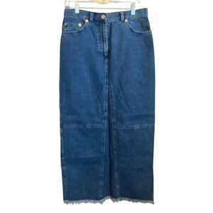 Lauren Jeans Co Ralph Lauren Denim Maxi Skirt Frayed Hem Dark Wash Size‎ 10